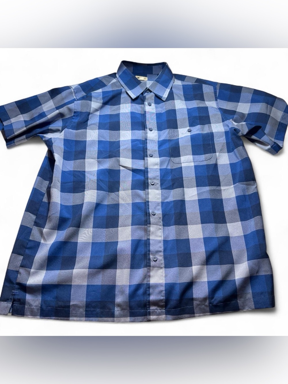 Haggar Blue and Navy Plaid Short-Sleeve Button-Down Shirt